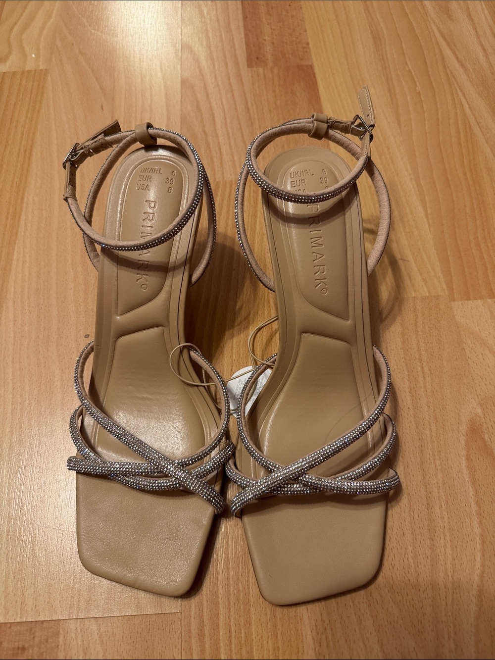 Primark Nude Strappy Ankle-Wrap Heels with Sparkle